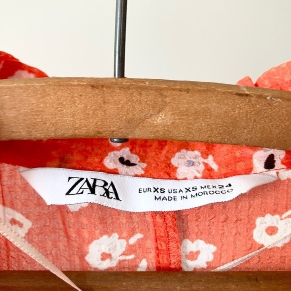 Zara Orange Floral Print Mini Dress‎ Rhinestone Buttons - Picture 5 of 9